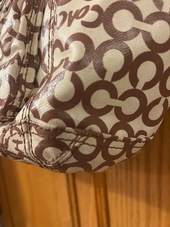 Coach Logo Shoulder Tote in Beige and Brown - Picture 4 of 7